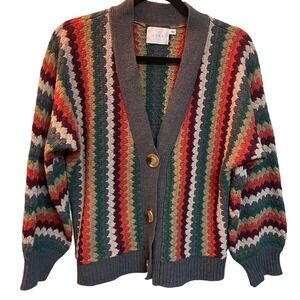 Lush Multi Color Chevron Zigzag Knit Button Front Cardigan Sweater Medium